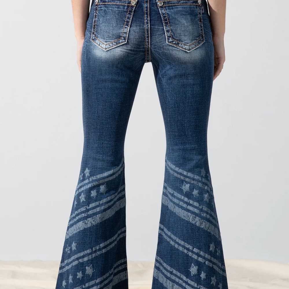 Blue Flare Jeans with Chevron Design